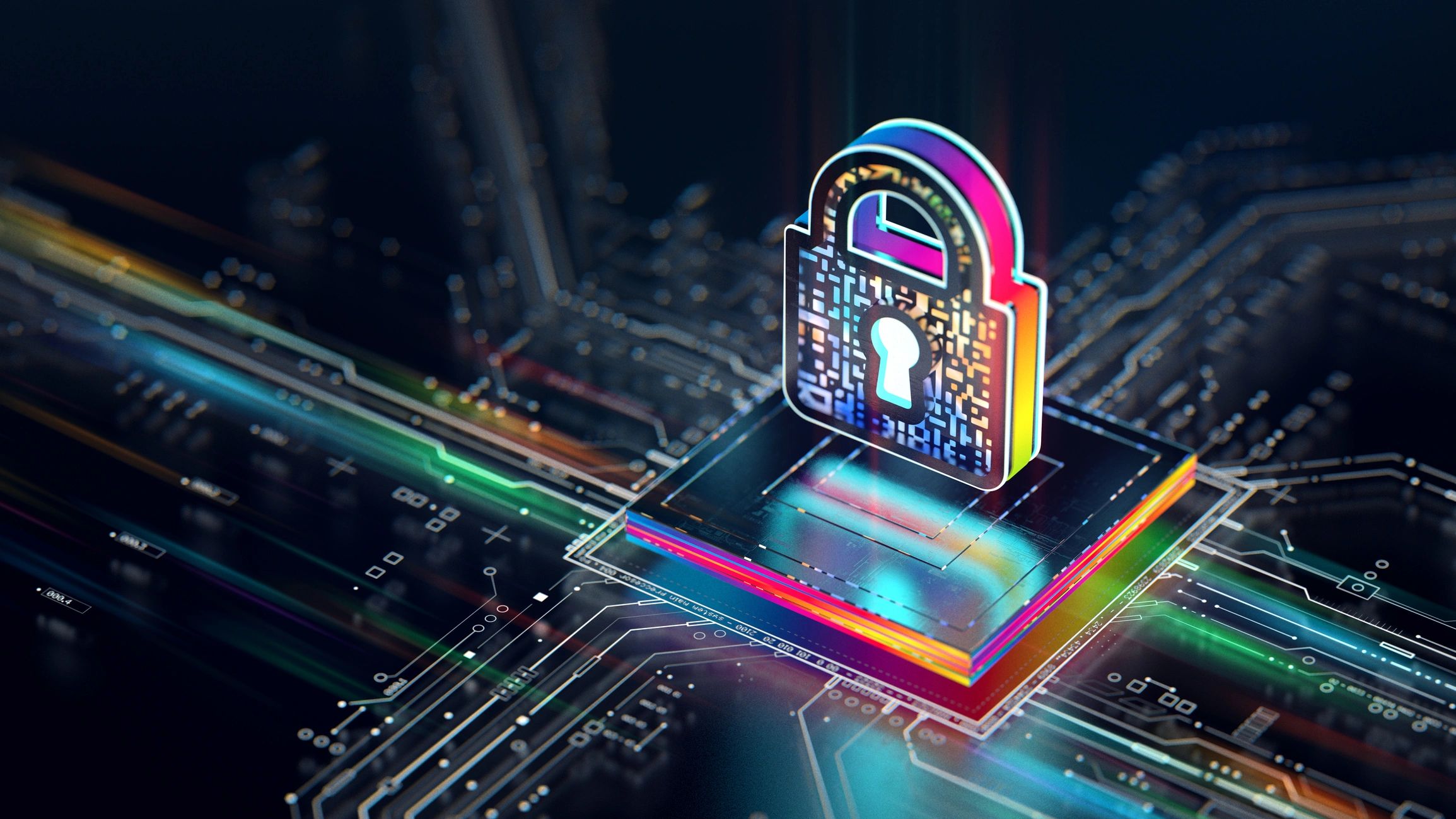 Concepto de seguridad informática con procesador y escudo digital